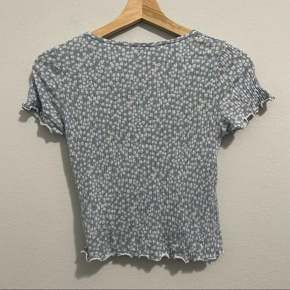 American Eagle Cropped Top Mini Flower Daisy Print Button Down Womens Small S - Picture 2 of 11
